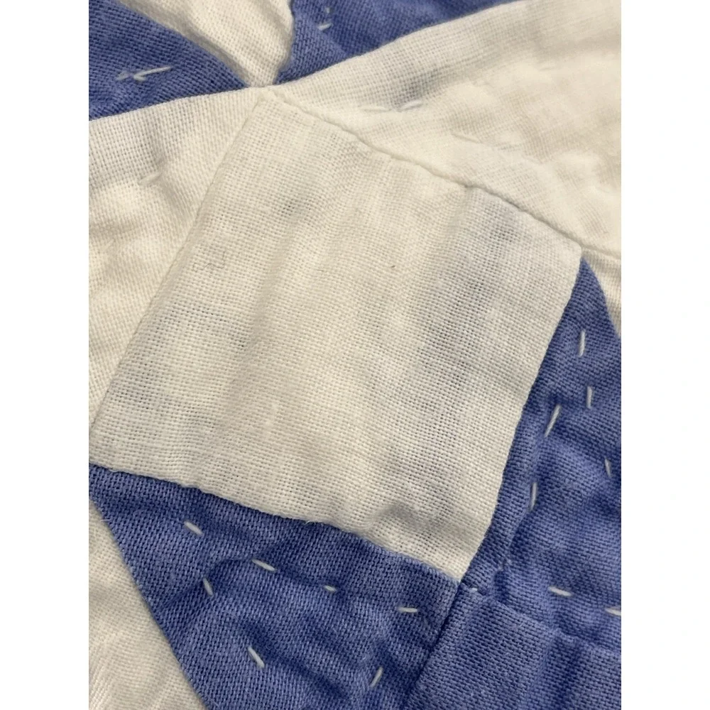 Vintage Cornflower Blue & White Handmade Quilt Sampler Geometric Zig Zag 85x90
